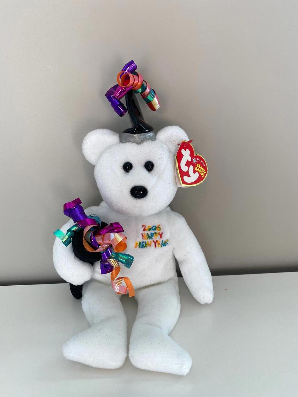 Ty Beanie Baby “New Year” the New Years Bear Wearing Party Hat (9 inch)